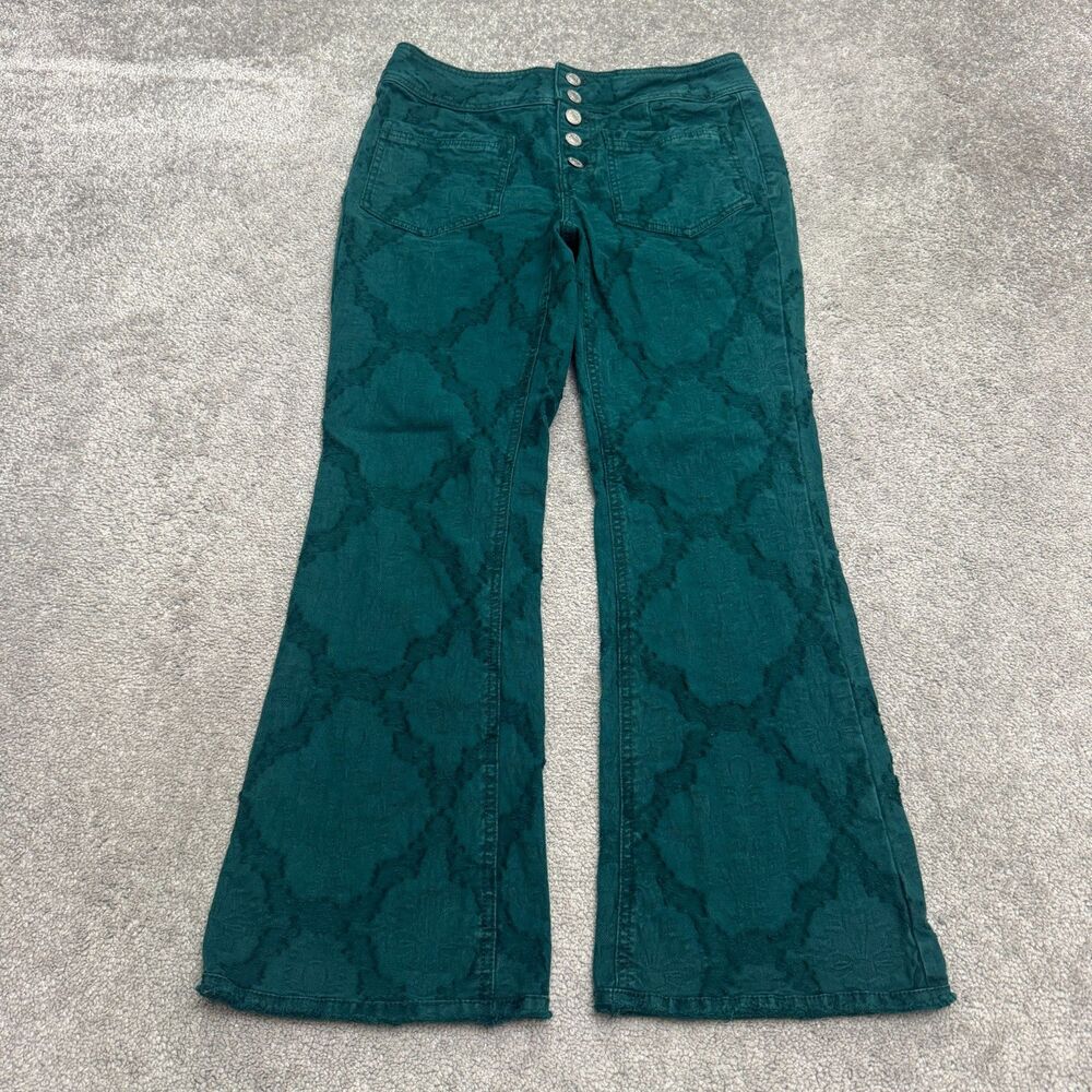 Free People We The Free Just Float On Flare Jeans Womens 27 Green Floral Button